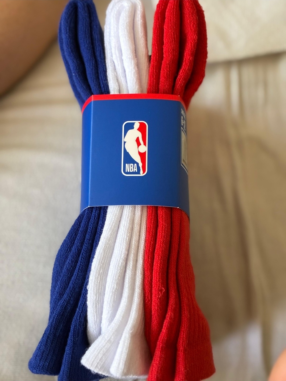 NBA Pack of Blue White Red Crew Socks 6pack Shoe Size 6-12